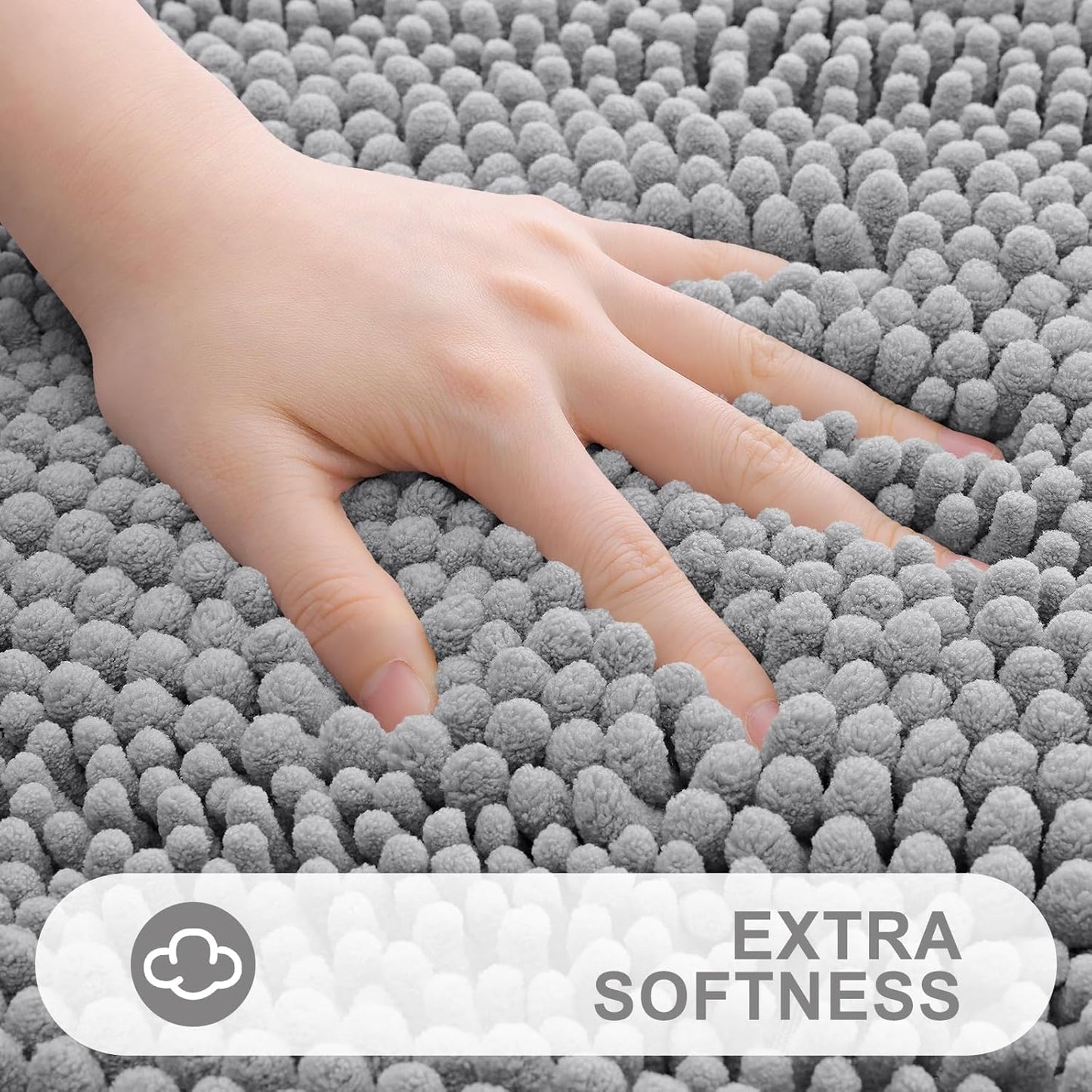 Grandaily Chenille Striped Bathroom Rugs 30x20, Extra Thick and Absorbent Bath Mats, Non-Slip Soft Plush Shaggy Shower Carpet, Machine Wash Dry, Bath Rug for Bathroom, (Medium, Dark Gray)