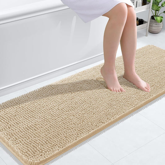 OLANLY Bathroom Rugs 59x20, Extra Soft Absorbent Chenille Bath Rugs, Rubber Backing Quick Dry, Machine Washable Bath Mats for Bathroom Floor, Tub and Shower, Home Decor Accessories, Beige