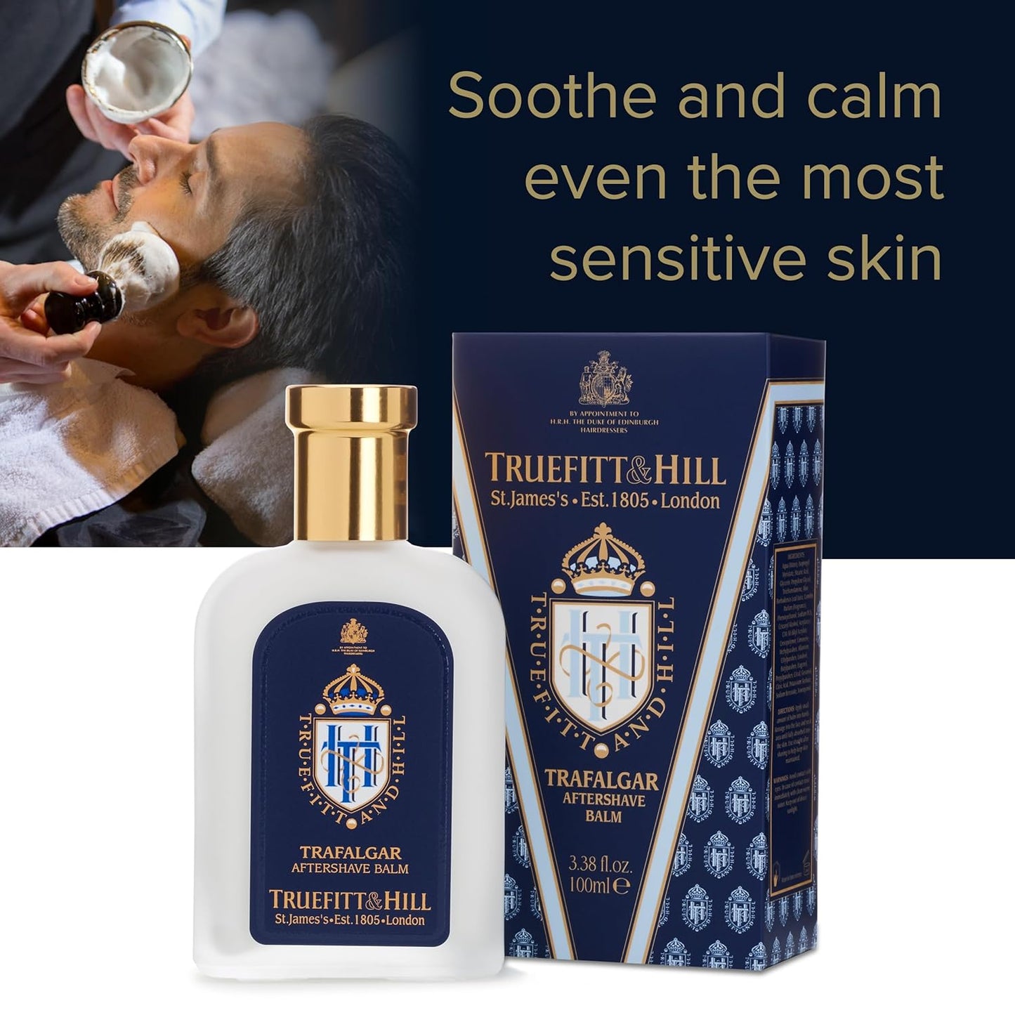 Truefitt & Hill Luxury Aftershave Balm - Trafalgar - Premium Soothing Moisturizer with Aloe Vera Extract - Ideal for Sensitive Skin, Razor Burn Relief, and a Silky Smooth Finish - 3.38 oz
