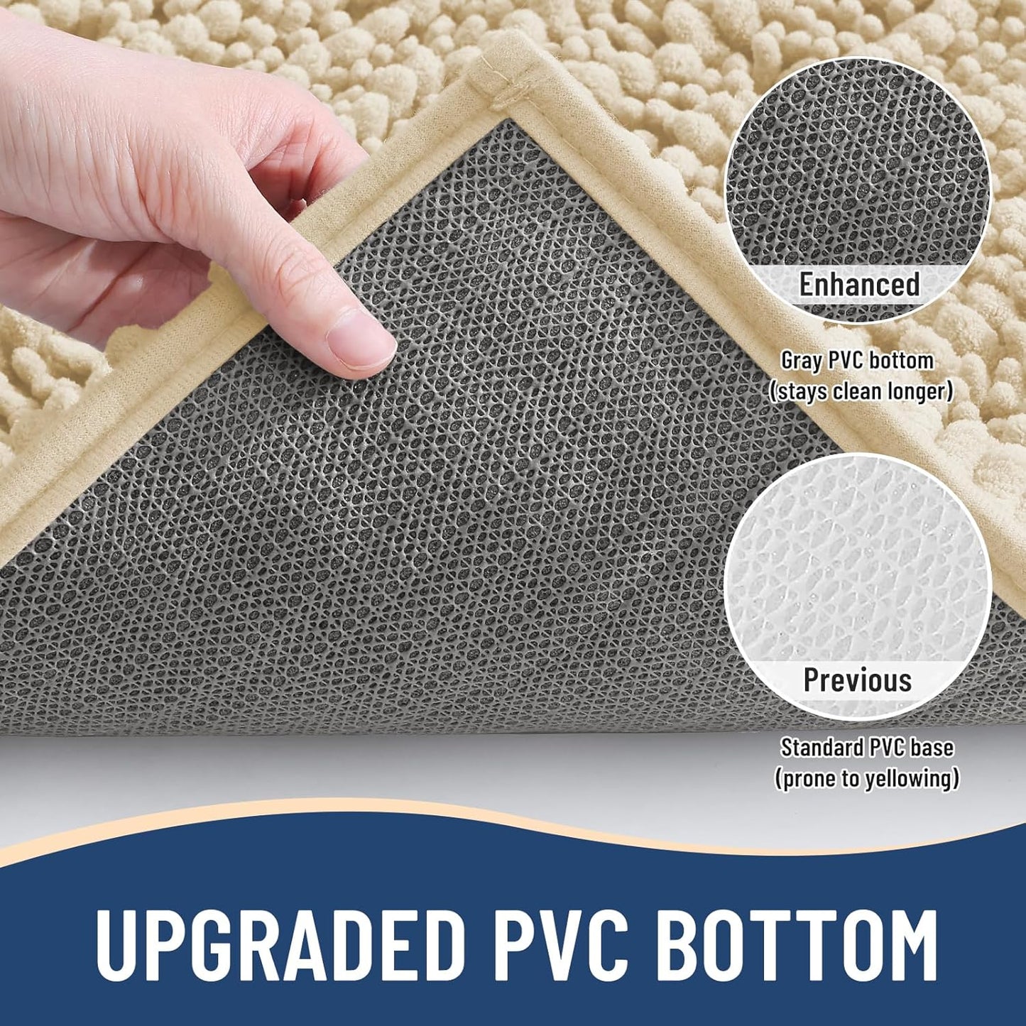 Arotive Luxury Chenille Bathroom Rug Mat, Extra Soft Thick Absorbent Shaggy Bath Rugs, Non-Slip Machine Wash Dry, Plush Bath Mats for Bathroom, Shower and Tub, 30x17, Cream Beige