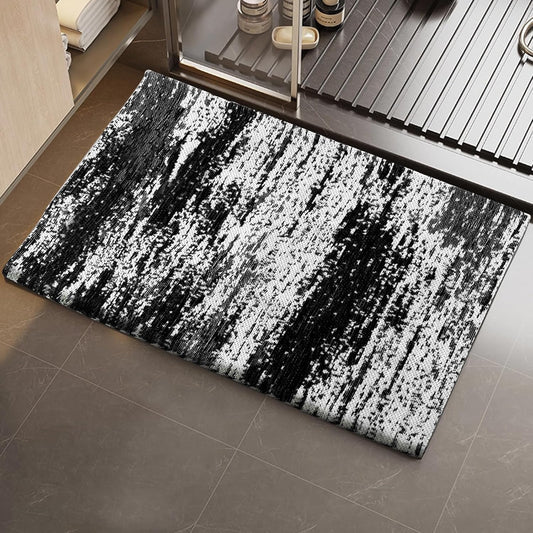 HDFK Graffiti Bath Mat | Non Slip Water Absorbent Quick Dry Woven Floor Mats | Thin Machine Washable Modern Shower Rug | Low Pile Profile Fit Under Door Vanity Room Bathroom Rugs | 30x20 Inch Black