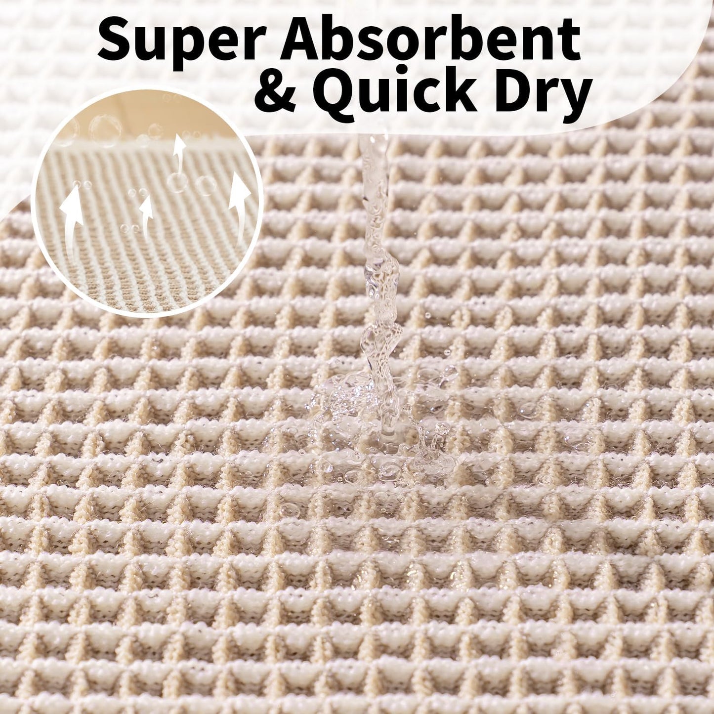 Waffle Bath Mat - Boho Bathroom Rugs Non Slip Washable, Super Absorbent & Quick Dry, Soft Bath Mat Farmhouse Bathroom Decor, 24'' x 36'', Khaki and White