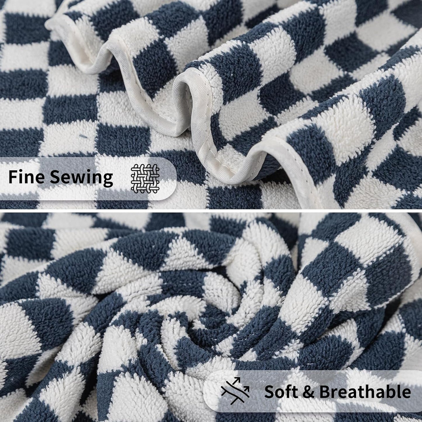 Checkered Bath Towels Set of 6 Large, Microfiber Shower Towels * 2 (55.12"*27.56"), Hand Towels * 4 (29.52"*13.77"),Towels for Bathroom、Pool、Hotel, Spa, Soft Absorbent Quick-Dry（Blue）