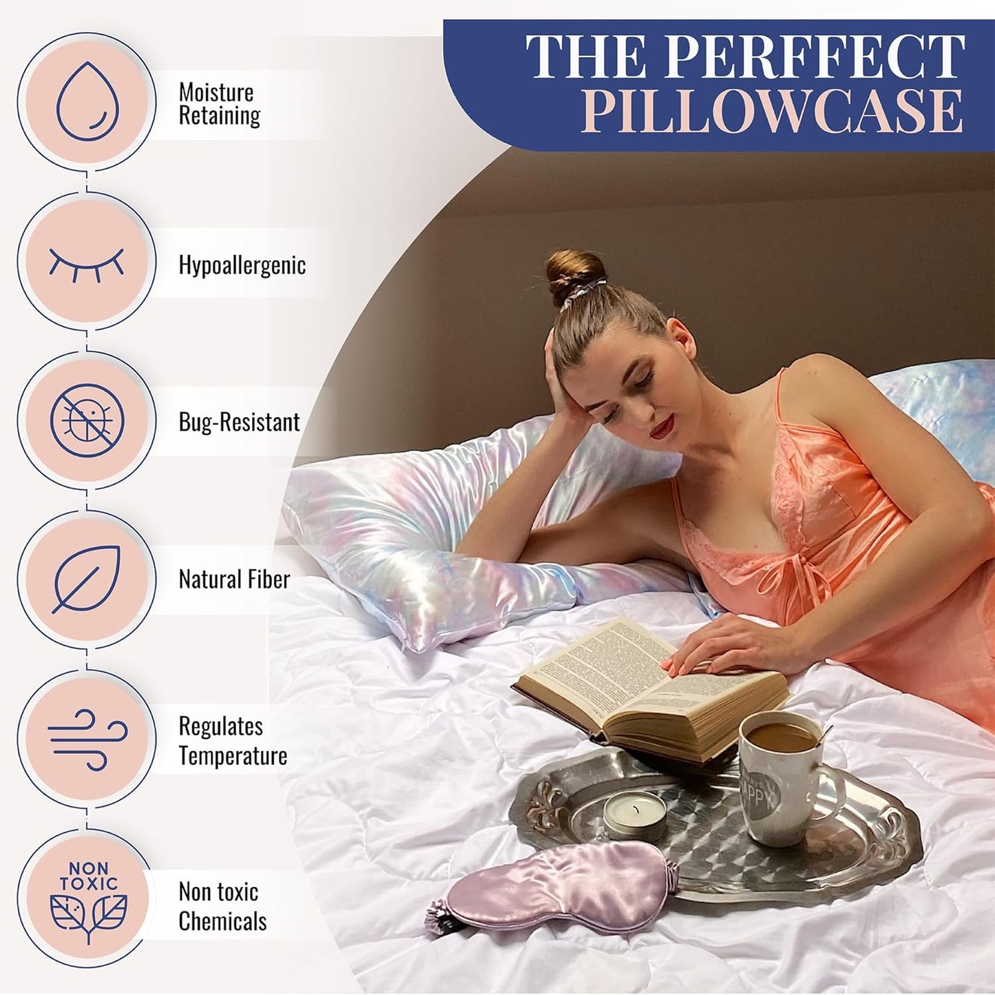 Blissy Silk Pillowcase - 100% Pure Mulberry Silk - 22 Momme 6A High-Grade Fibers - Silk Pillow Cover for Hair & Skin - Regular, Queen & King (Tie Dye, Queen)