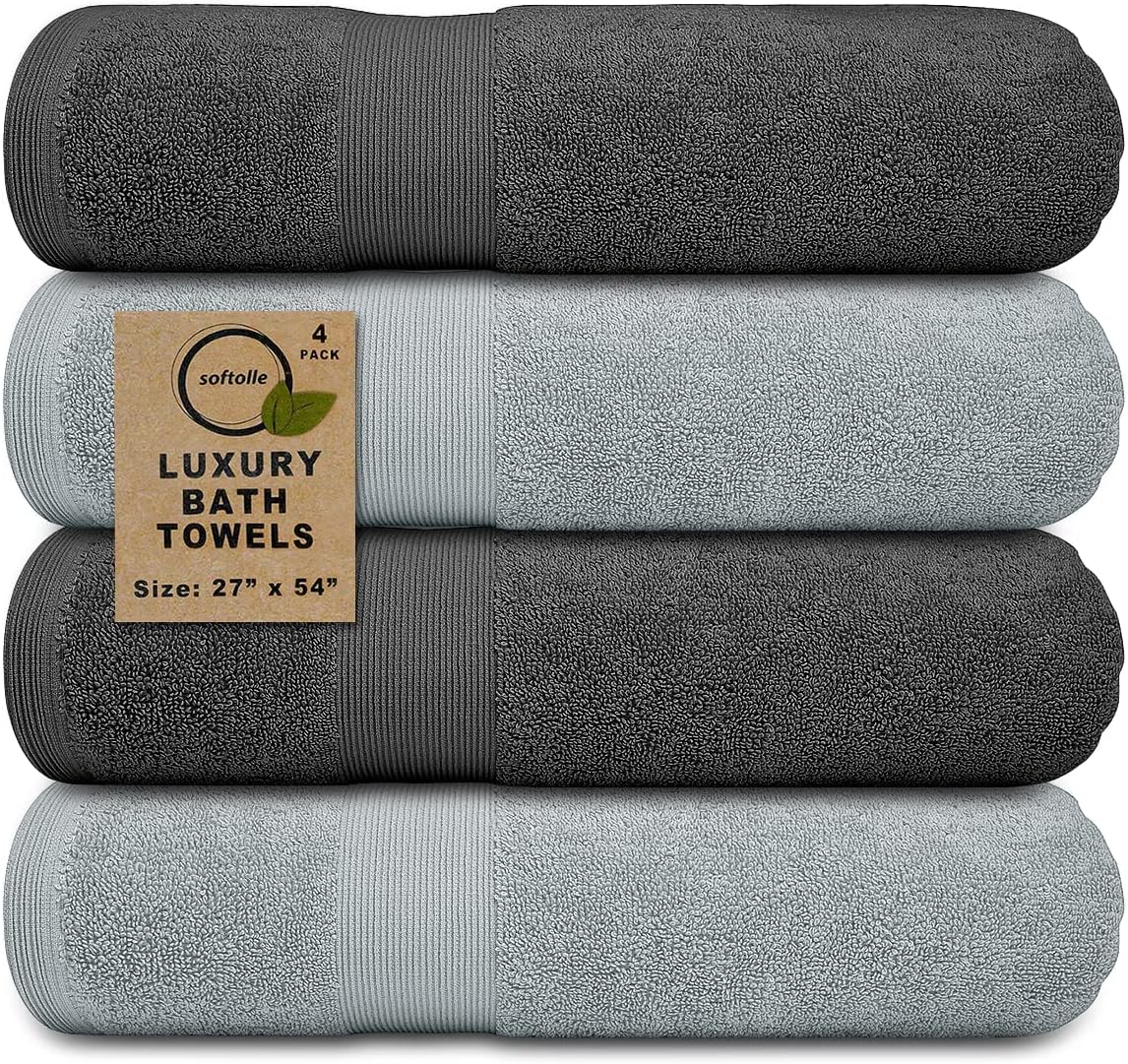 Softolle Luxury Bath Towels Set of 4 (27” x 54”) | Towels for Bathroom | Super Soft | Highly Absorbent Towels for Home, Spa, Gym (Silver Grey-Charcoal Grey)