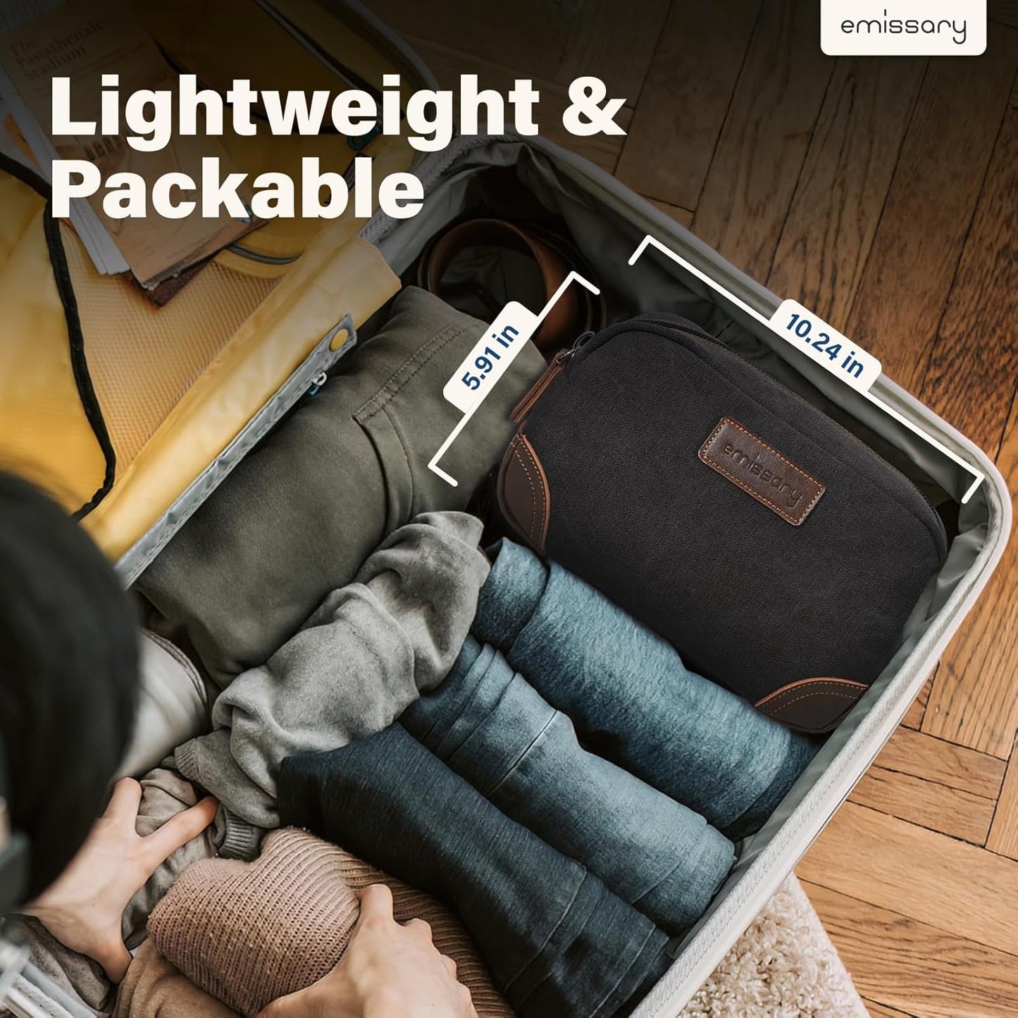 emissary Men's Toiletry Bag, Leather and Canvas Travel Toiletry Bag, Dopp Kit for Men, Travel Bathroom Bag Men's Shaving Kit, Travel Kit Small Bags for Men, Shaving Bag for Travel Accessories (Black)