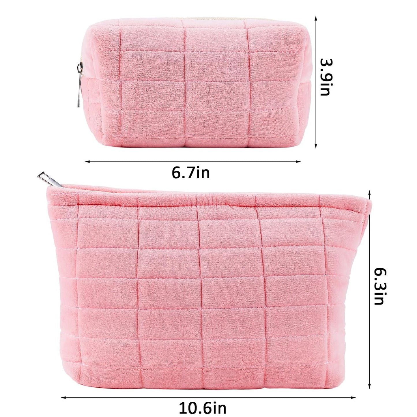 ZLFSRQ 2Pcs Makeup Bag for Women Trendy Large Capacity Cosmetic Bags Plush Pencil Case Pink Checkered Pouch for Purse Coquette Zippered Toiletry Bag Organizer Y2K Aesthetic Pencil Pouch