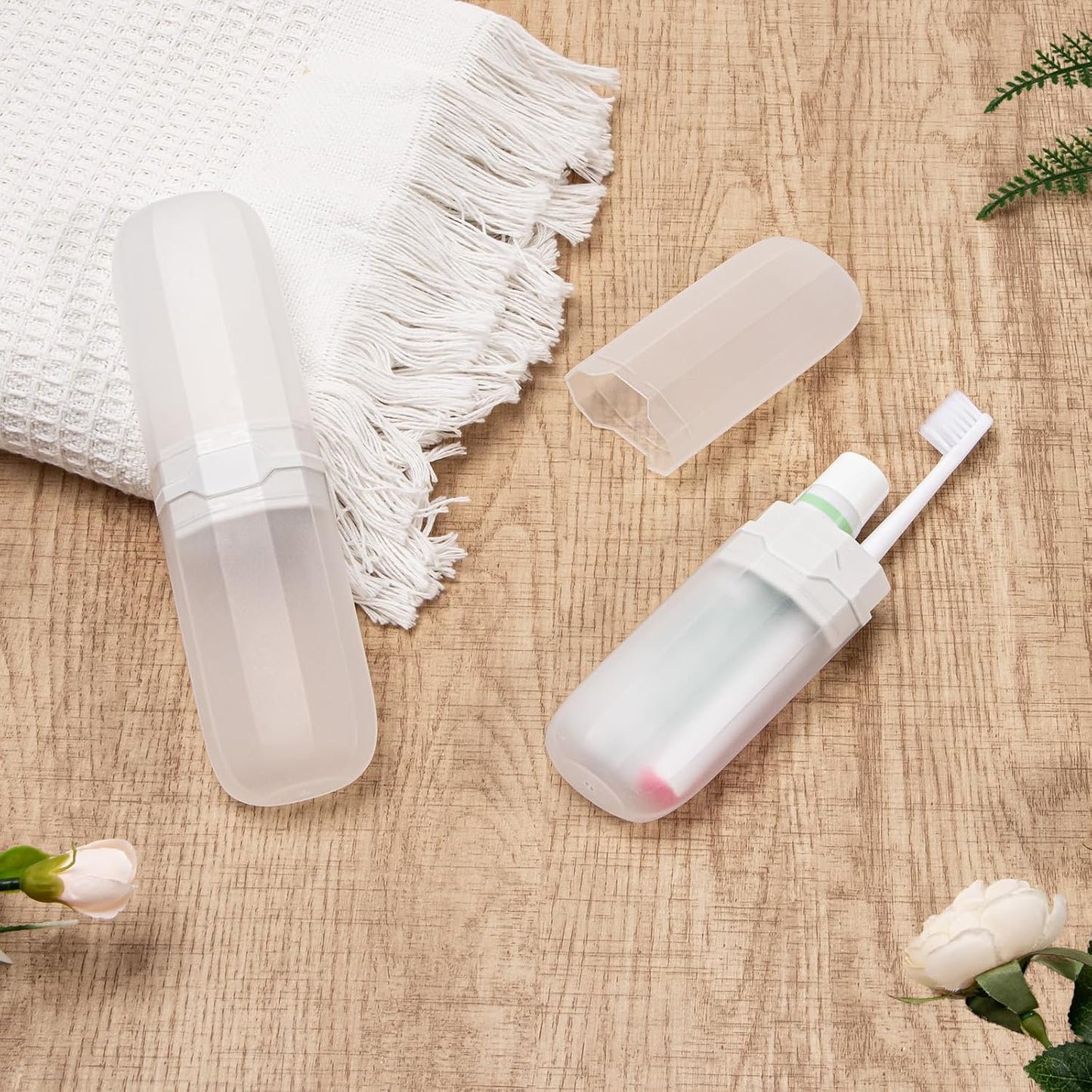 Yeeco Toothbrush Case 2 Packs, Transparent White Toothbrush Travel Case, Plastic Toothbrush Holder Travel, 7.9”×2.1”×1.2” Portable Toothbrush Case for Traveling