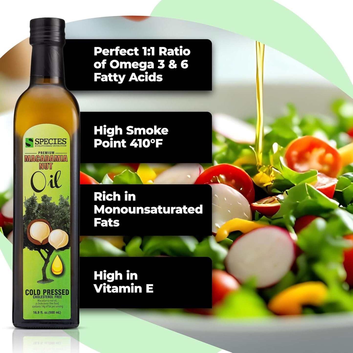 Species Nutrition Macadamia Nut Oil, Healthy Cooking Oil for Stir Fry, Sweet, Buttery, Great Tasting, Omega 9 Monounsaturated Fats, Balanced Omega 3 & 6 Fats. (32 Servings)