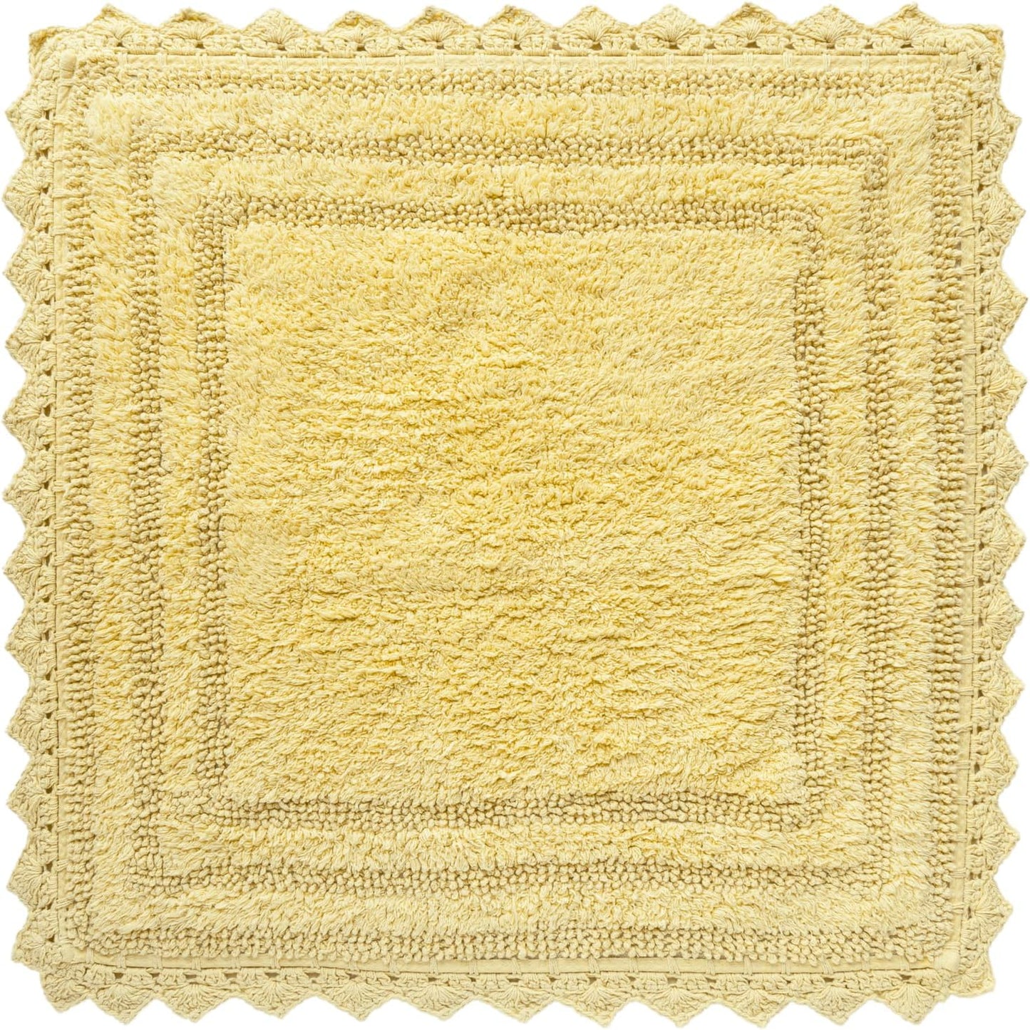 RAJRANG Pale Banana Crochet Cotton Bath Rug - 24 Inches Soft Absorbent Square Bath Mat for Bathroom Farmhouse Hotel Restaurant