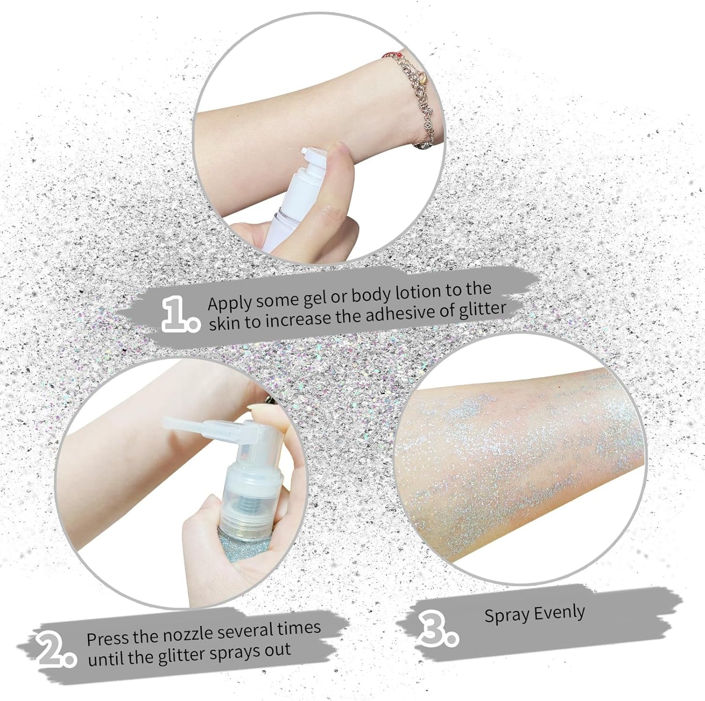 MEICOLY Silver Hair and Body Glitter Spray,25g/0.88OZ,Shinny Sparkle Glitter Spray for Clothes,Loose Shimmer Hairspray for Festival Rave Makeup/Stage Performance,Lightweight