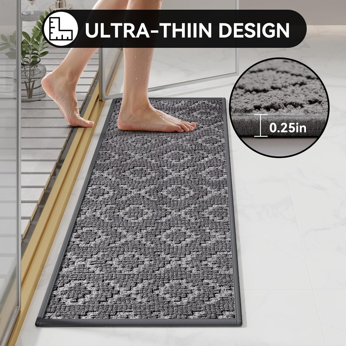 Bathroom Rugs Non Slip, Super Absorbent Quick Dry Bath Mat, Rubber Backing Ultra Thin Bathroom Mats Fit Under Door Bathroom Floor Bathtub Shower