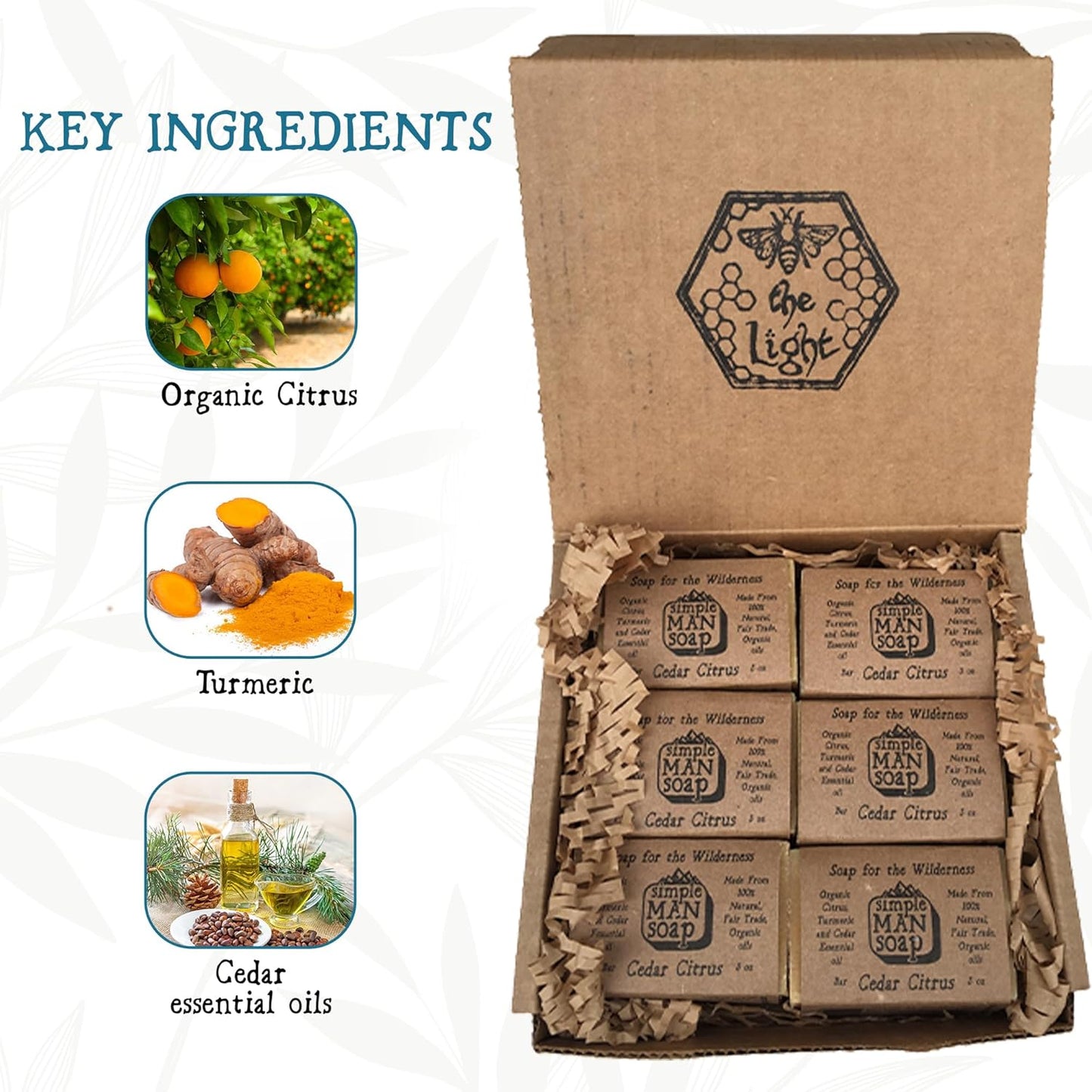 SimpleMan Soap Bar (Cedar Citrus) - Men’s soap with Organic & Fair Trade Essential Oils - All Natural, Handmade Man Bath Soap Bars-Pack of 12-2.5 Ounce bars(30 Ounces Total)