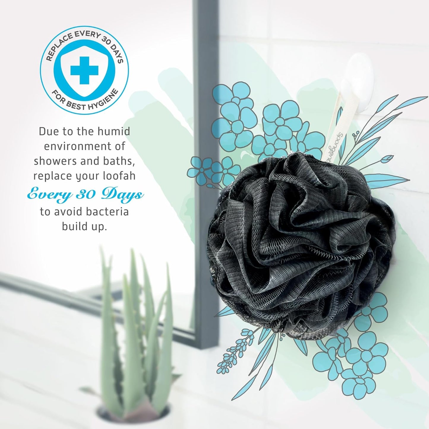 Spongentle Charcoal Bamboo Premium Deep Cleansing Loofah Sponge for Radiant Skin, Pack of 4, Bath and Shower, Exfoliating Body Scrubber, Beautiful Colors for Women and Men