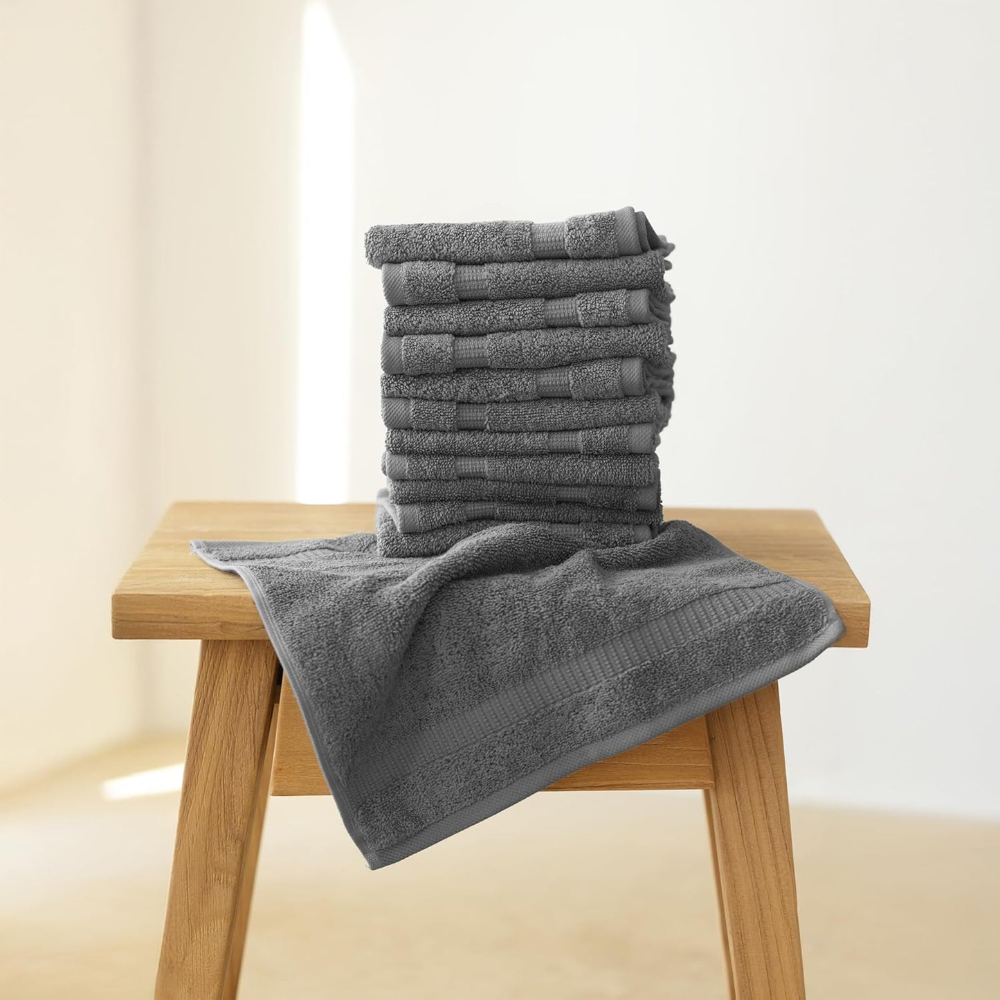 SALBAKOS 100% Turkish Cotton Washcloth Set of 12 13x13 inch | Heirloom Quality | Hotel & Spa Collection | Ultra Soft, Super Absorbent, Washcloth Towels | Made in Turkey (Gray, 12 Washcloths)