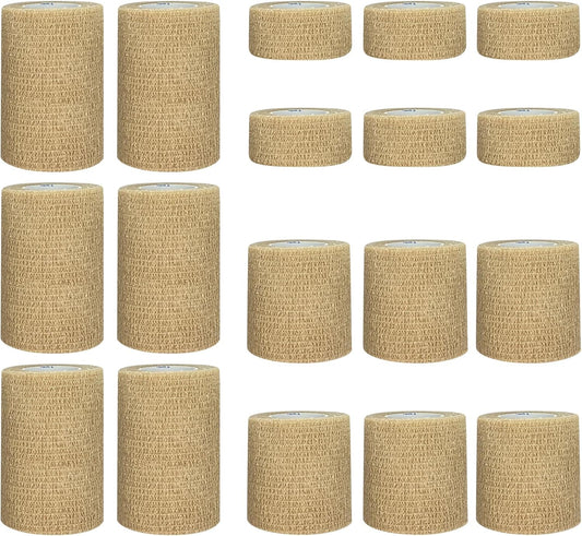 1"/2"/3" Self Adhesive Bandage Wraps, 18 Pack Skin Color Self Bandage Wrap for Wounds, Vet Wrap, Ankle Tape, Tattoo Tape Wrap, Medical Tape, Color Athletic Tape