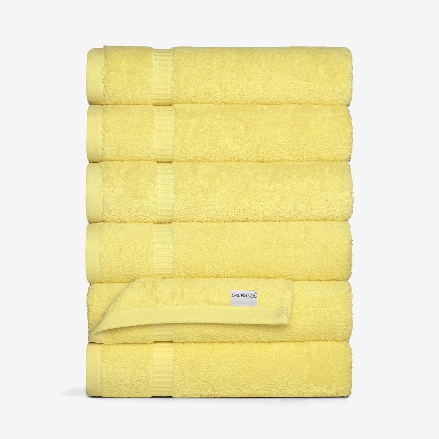 SALBAKOS 100% Turkish Cotton Hand Towel Set of 6 16x30 inch | Heirloom Quality | Hotel & Spa Collection | Soft, Super Absorbent, Long Lasting Hand Towels | Made in Turkey (Yellow, 6 Hand Towels)