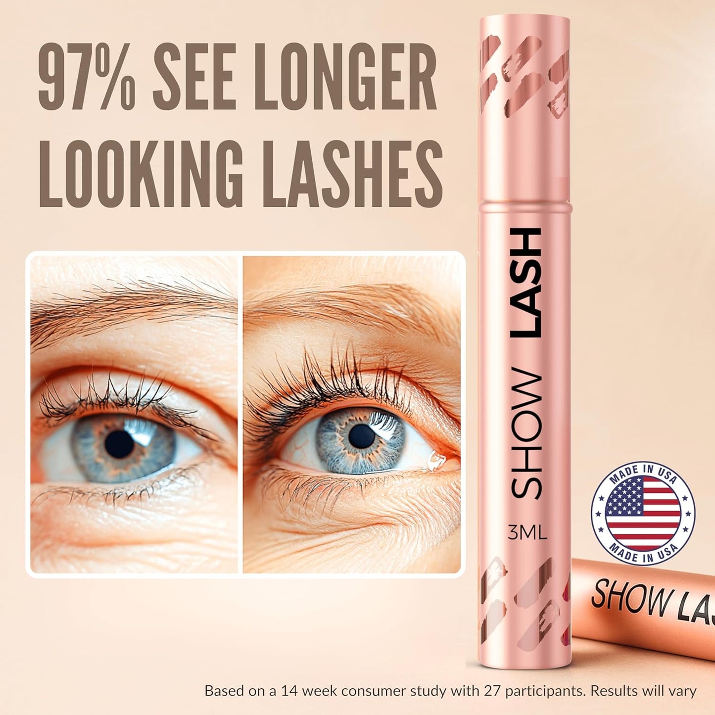 LeVaye Cosmetics Show Lash Eyelash Serum for Longer, Thicker, Gorgeous Looking Lashes, Cruelty Free Lash Serum