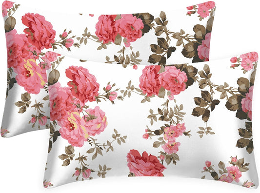 EXQ Home Satin Pillowcase for Hair and Skin Queen - Printed Spring Flowers Silk Pillow Cases 2 Pack 20x30 inches - Satin Pillow Cases Set of 2 with Envelope Closure, Gifts for Women Men