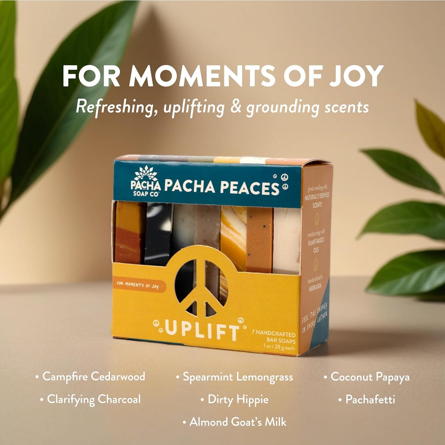 Pacha Soap Co. Bar Soap, Pacha Peaces, Uplift & Calm Bundle, 2-Pack (4 oz ea) - Premium, Handcrafted, Hydrating, Natural Face Wash, Hand Cleanser, Body Wash, Soothing Essential Oils