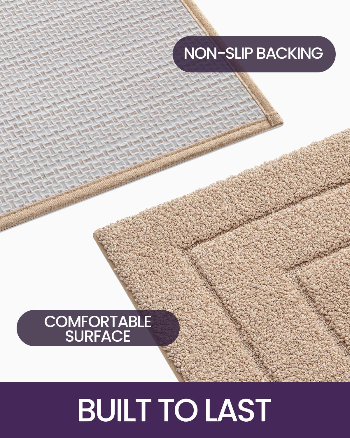 DEXI Bathroom Rug Set 2 Piece 32x20, Non Slip Washable Bath Mat for Shower Floor, Absorbent Soft Bathmat with Rubber Backing, Quick Dry Microfiber Carpet, Beige