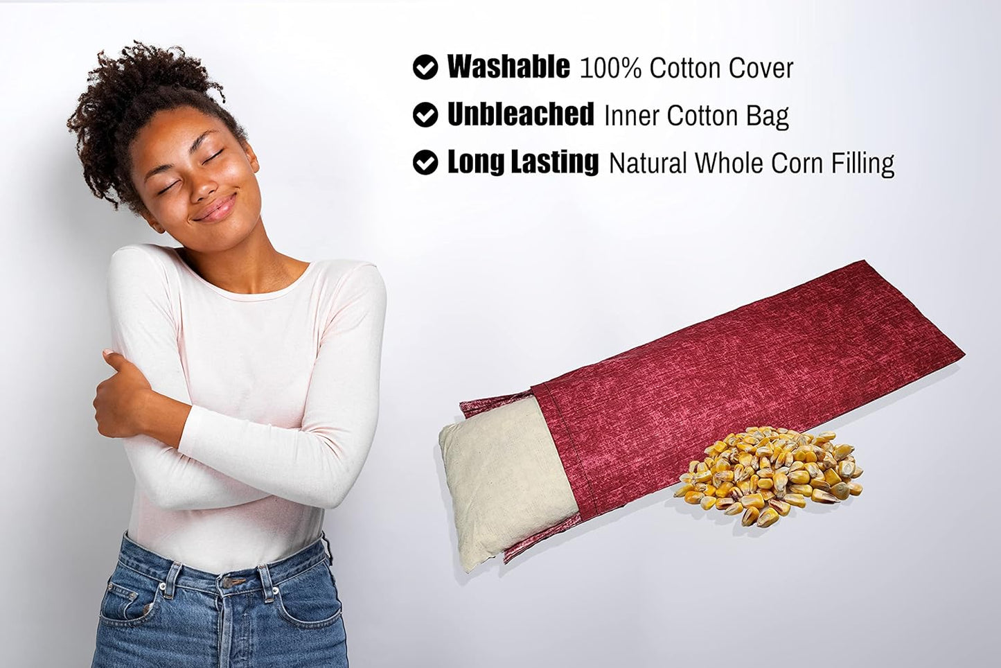 Microwavable Corn Filled Heating Pad and Cold Pack/Washable 100% Cotton Cover (Cross Hatch - Wine, 5.25in W x 17.25in L)