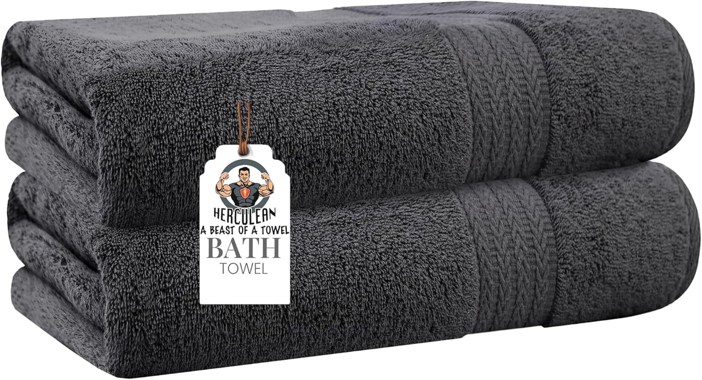 HERCULEAN Oversized Bath Sheet 35 x 75 Pack of 2 | 450 GSM Quick Dry and Highly Absorbent | 100% Cotton Terry Towels for Bathroom - Perfect for Shower - Pool and Spa - Luxury Soft Towels - Light Grey