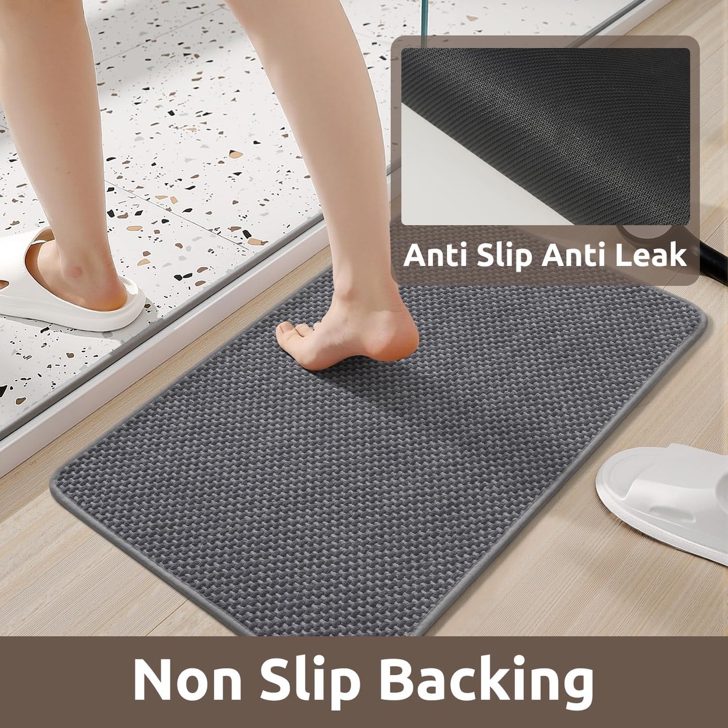 AMOAMI Chenille Bath Mat Super Absorbent Bathroom Mat Quick Dry Low Pile Bath Mats for Bathroom Washable Rubber Backed Bathroom Runners Fit Under Door, Front of Bathtub, Darkgrey&LIGHTGREY 24"x48"