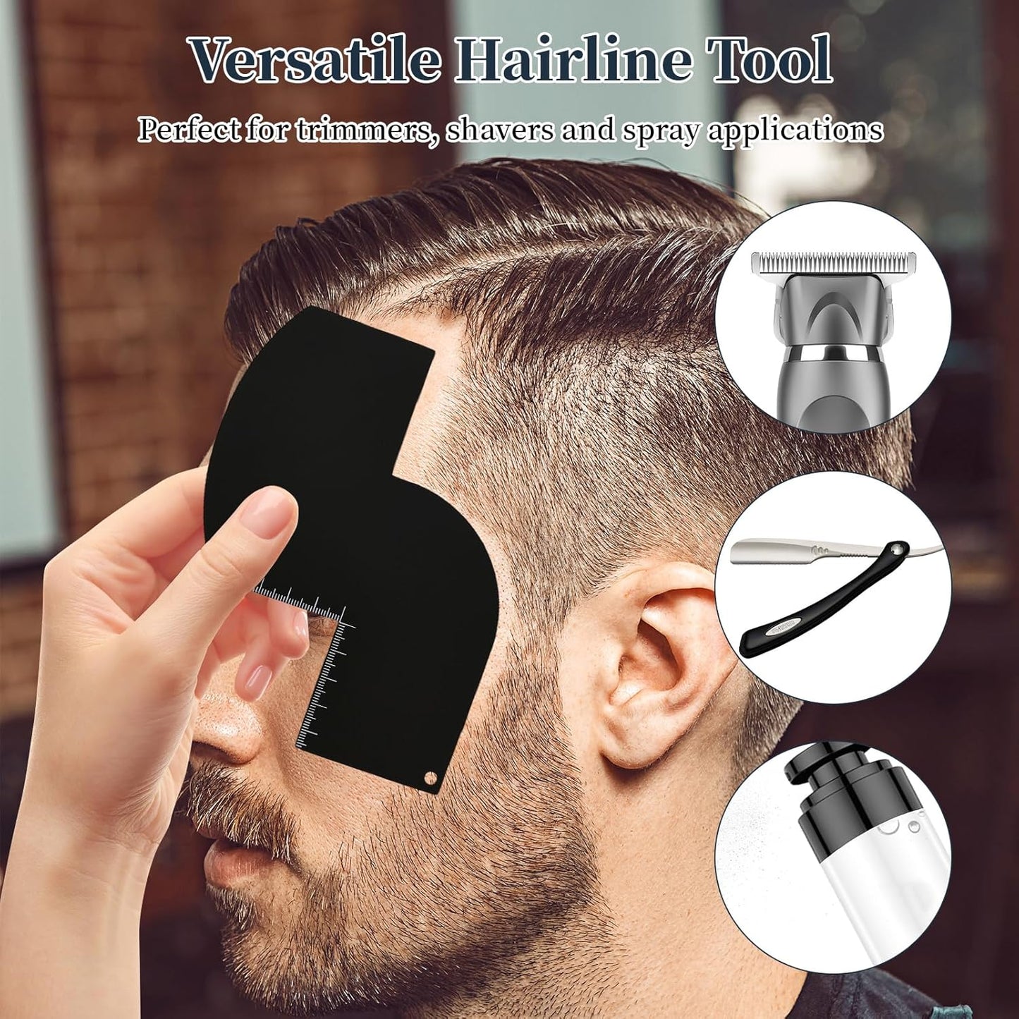 Enhancement Card for Barbers with Measurement Indicators, Reusable Barber Hairline Shaping Tool, Hairline Maker Guide for Barbers, Color Spray Edge Line Up Tool for Men(Black)
