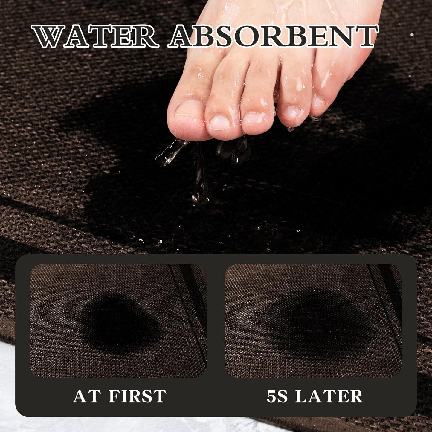 chakme Bathroom Rugs Mat 24x17, Ultra Thin Non Slip Bath Mat Small Quick Dry Absorbent Bath Mat for Bathroom Floor, (Brown, 24"x17")