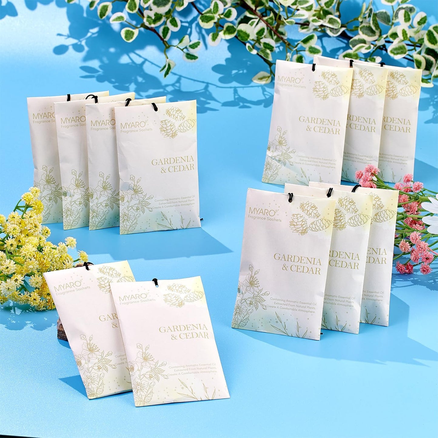 Sachets for Drawers and Closets, MYARO 12 Packs Gardenia & Cedar Scented Sachet Bags, Home Fragrance Perfume Smell Goods for House