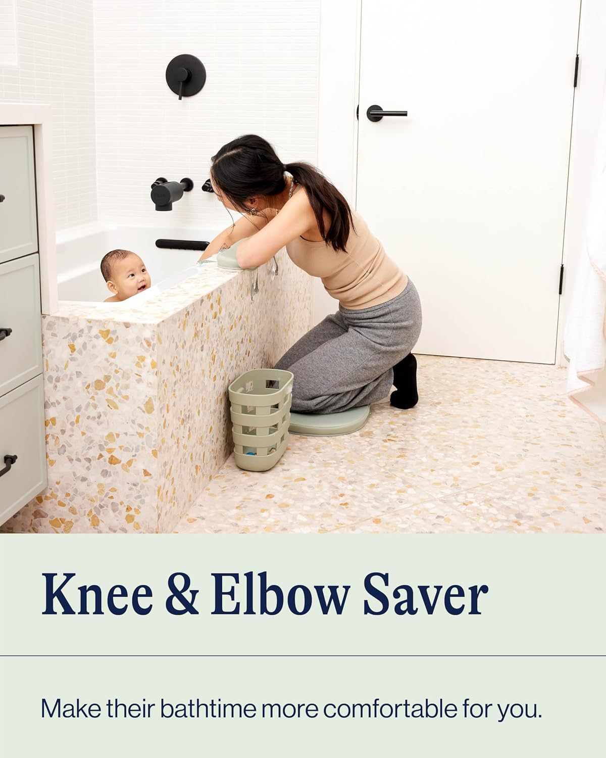 Lalo Knee & Elbow Saver - Foldable Padded Cushions for Bathtime, Quick-Dry, Suction Cups for Stability, Bath Kneeler and Elbow Rest Pad Set 17 x 11.5 in Knee Pad & 16 x 4.5 in Elbow Pad - Heather Grey