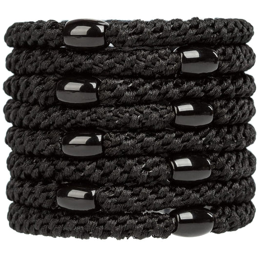 AXEN 8PCS Elastic Hair Tie for Women Girls, Cotton Bands Soft Woven Ponytail Holders for Thick Hair and Curly Hair, Black