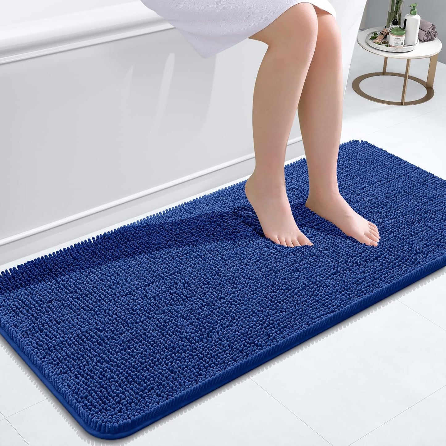 OLANLY Bathroom Rugs 47x20, Extra Soft Absorbent Chenille Bath Rugs, Rubber Backing Quick Dry, Machine Washable Bath Mats for Bathroom Floor, Tub and Shower, Home Decor Accessories, Royal Blue