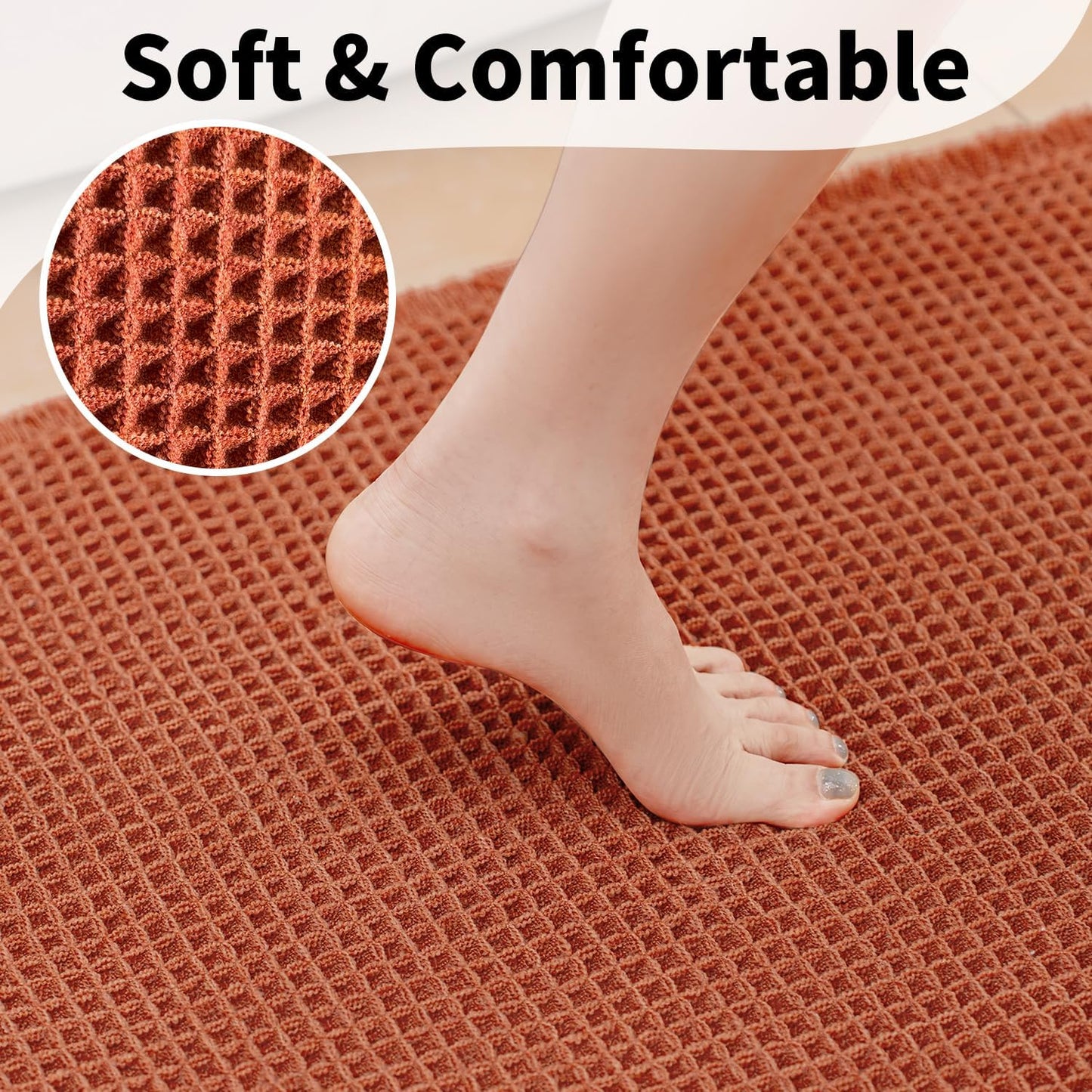 Waffle Bath Mat - Boho Bathroom Rugs Non Slip Washable, Super Absorbent & Quick Dry, Soft Bath Mat Farmhouse Bathroom Decor, 20'' x 48'', Dirty Orange
