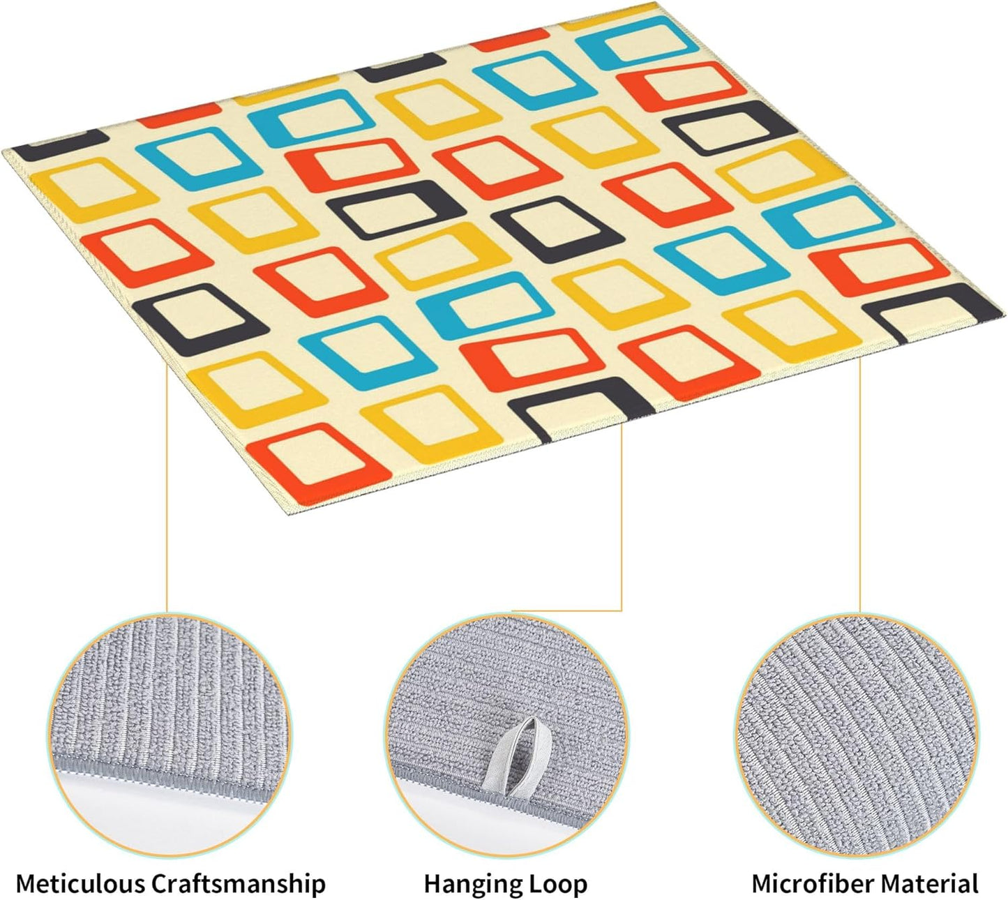 Mid Century Modern Dish Drying Mat for Kitchen Counter Washable Absorbent Reversible Microfiber Retro Drying Pad Kitchen Accessories 16x18 Inch