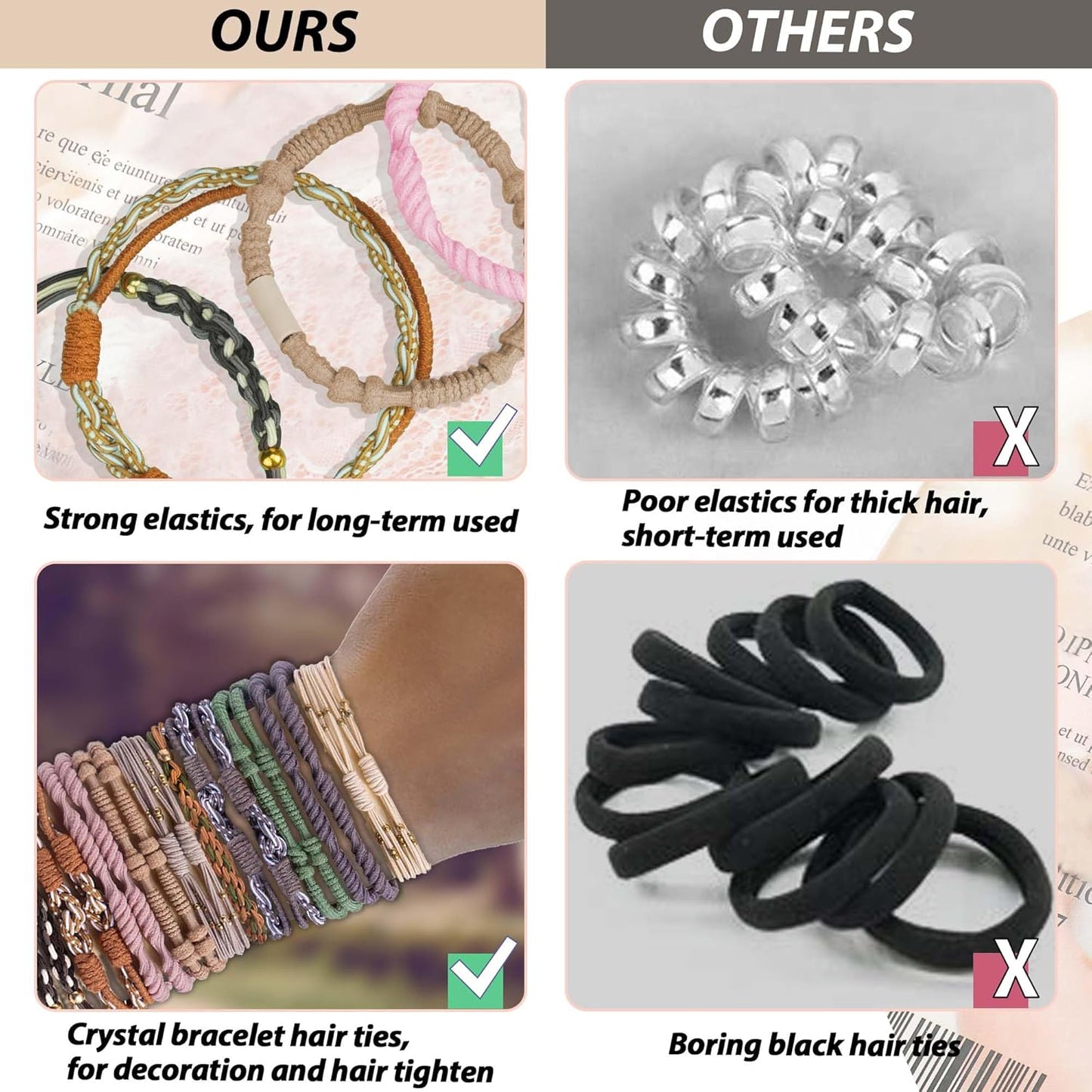 20PCS Boho Hair Ties Bracelet for Women and Girls, Elastic No-Damage Cute Bands for Thick or Thin Hair and Ponytails, All-Day Hold Hair Accessories (Set 7)