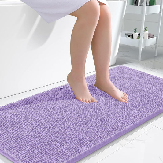 OLANLY Bathroom Rugs 47x24, Extra Soft Absorbent Chenille Bath Rugs, Rubber Backing Quick Dry, Machine Washable Bath Mats for Bathroom Floor, Tub and Shower, Home Decor Accessories, Lavender