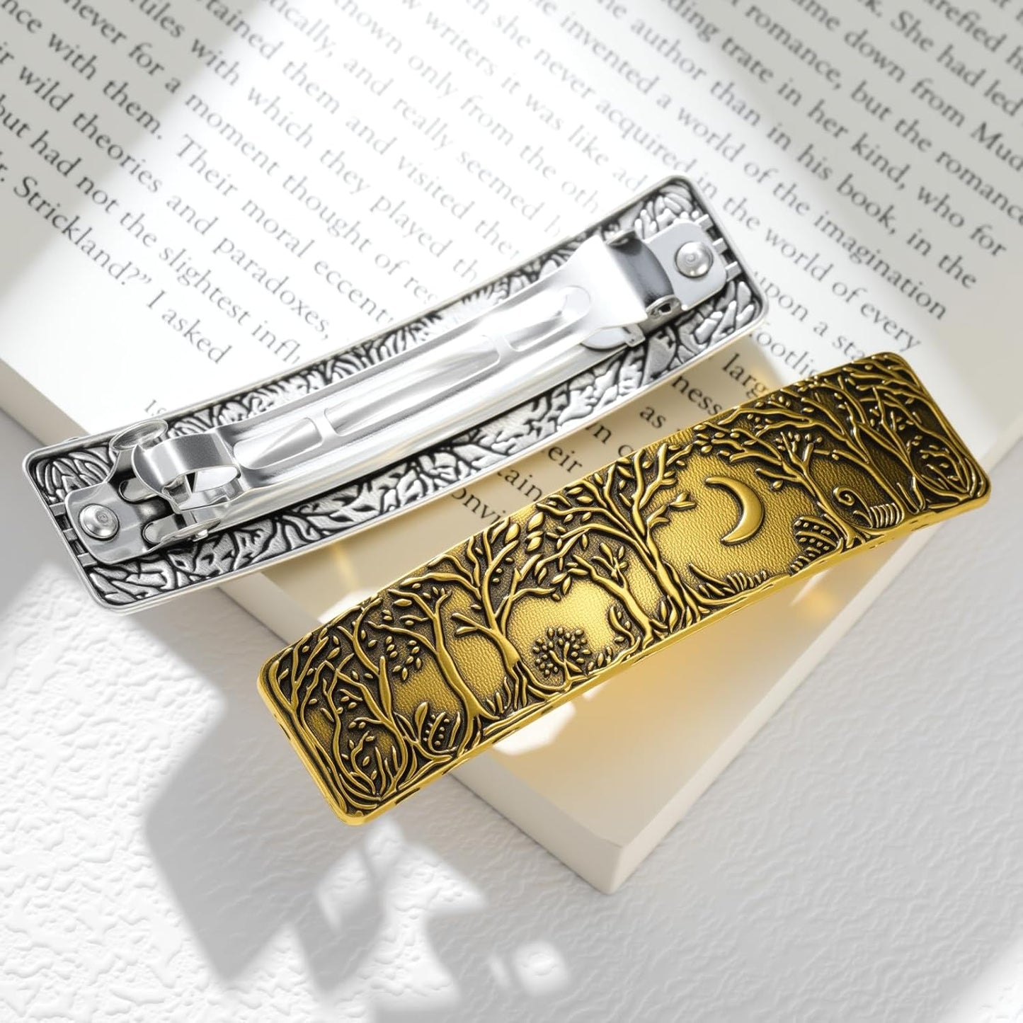 Amaxer Viking Gold Silver Barrettes for Women Girls Celtic Hair Clips for Thick Thin Hair Vintage French Hair Clips Hair Styling Accessories (Silver-Forest)