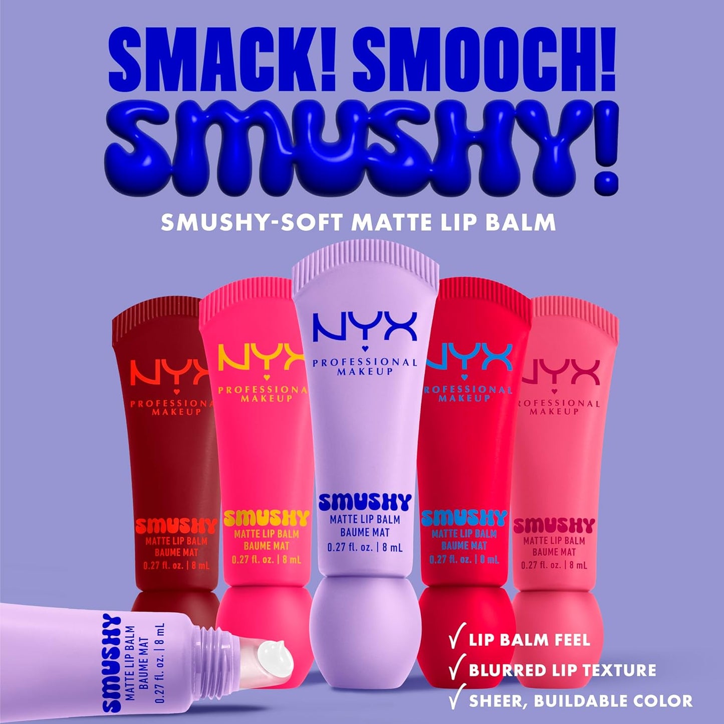 NYX PROFESSIONAL MAKEUP Smushy Matte Lip Balm, Tinted Lip Moisturizer with Soft, Matte Finish - Sugar Smush (Transparent)