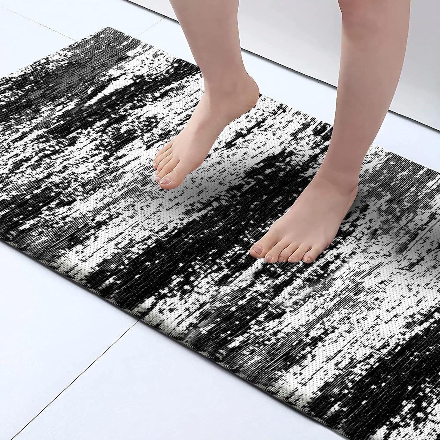 HDFK Graffiti Bath Mat | Non Slip Water Absorbent Quick Dry Woven Floor Mats | Thin Machine Washable Modern Shower Rug | Low Pile Profile Fit Under Door Vanity Room Bathroom Rugs | 30x20 Inch Black