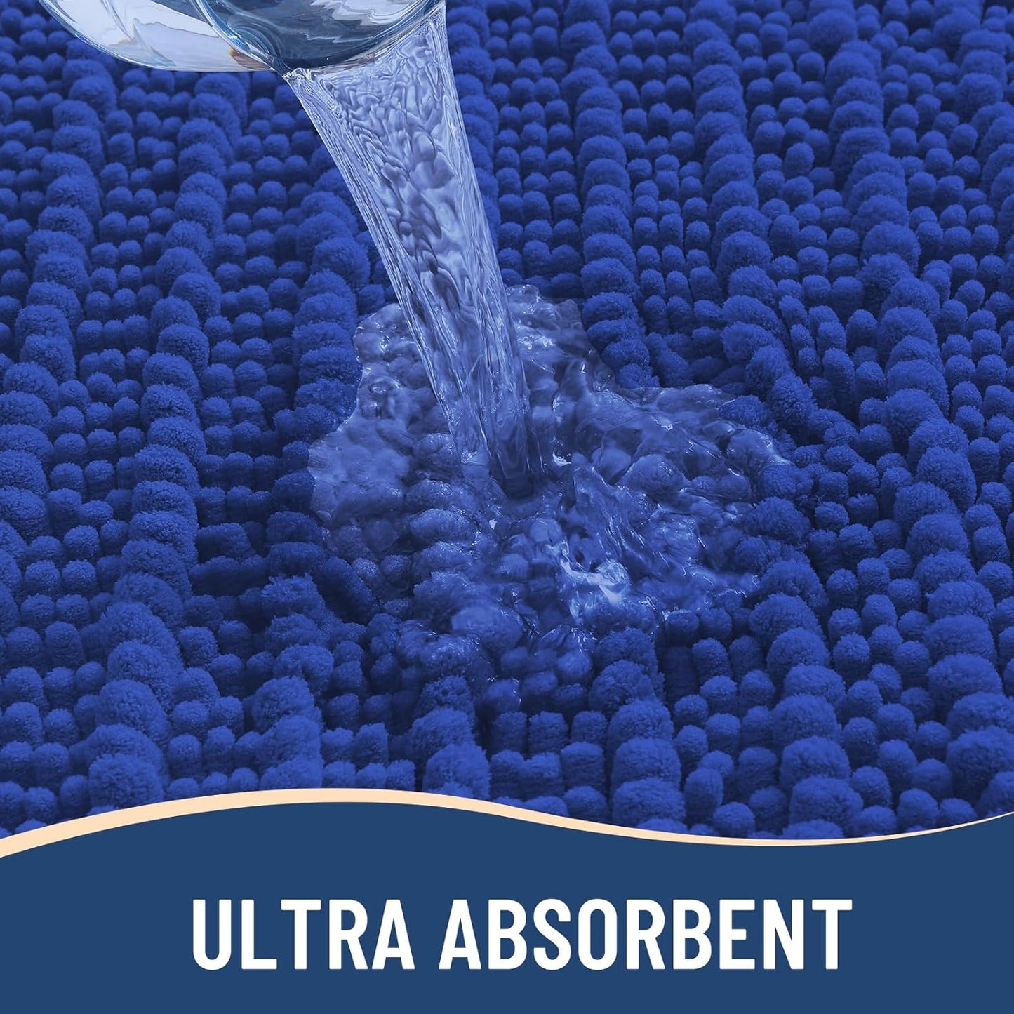 Arotive Luxury Chenille Bathroom Rug Mat, Extra Soft Thick Absorbent Shaggy Bath Rugs, Non-Slip Machine Wash Dry, Plush Bath Mats for Bathroom, Shower and Tub, 24x16, Dark Blue