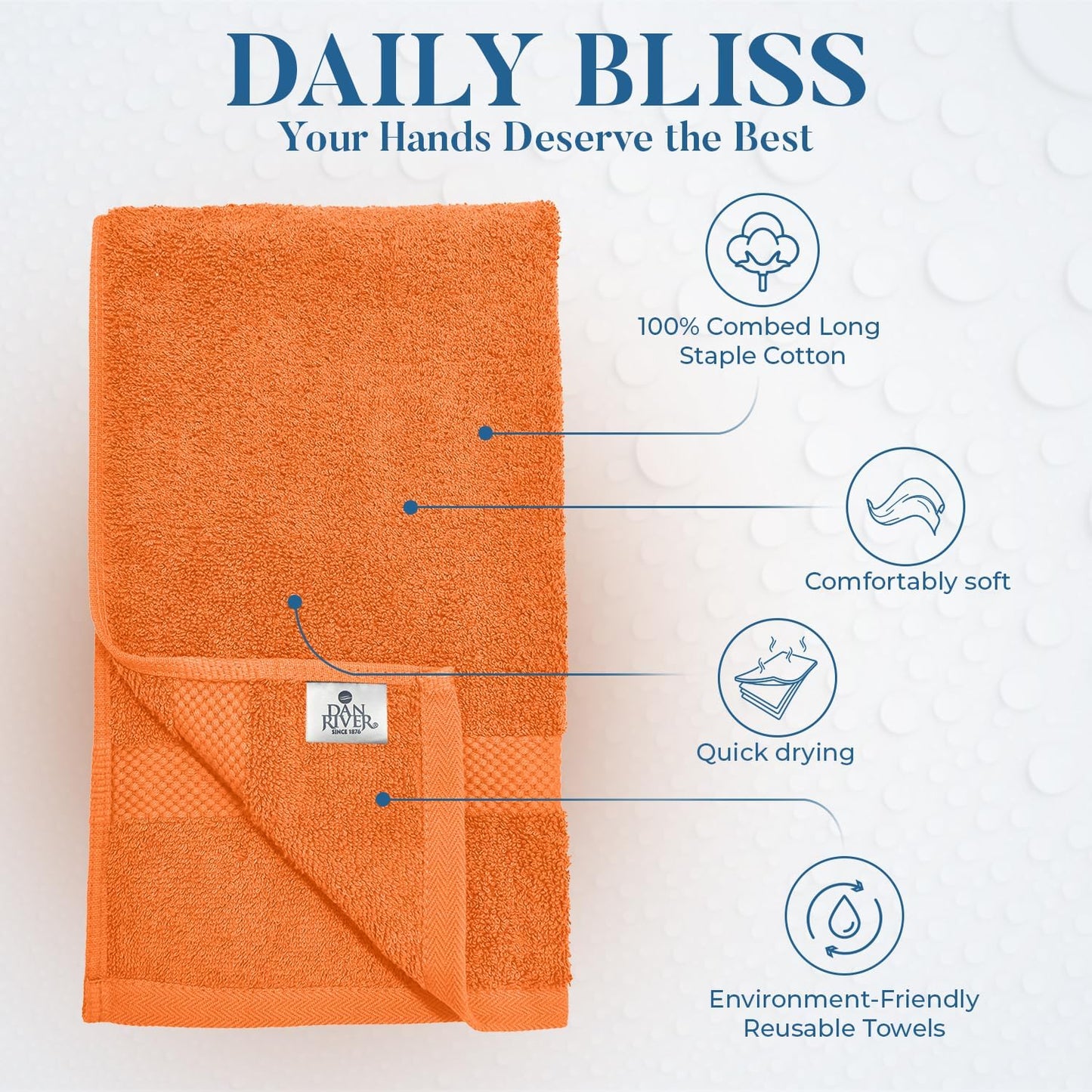 DAN RIVER 6-Pack Premium Hand Towels (16x28 Inches) - 100% Cotton, Ultra Soft, Lightweight, Highly Absorbent Towels for Bathroom, Spa, Gym, Salon, Hotel, and Travel - 550 GSM – Orange