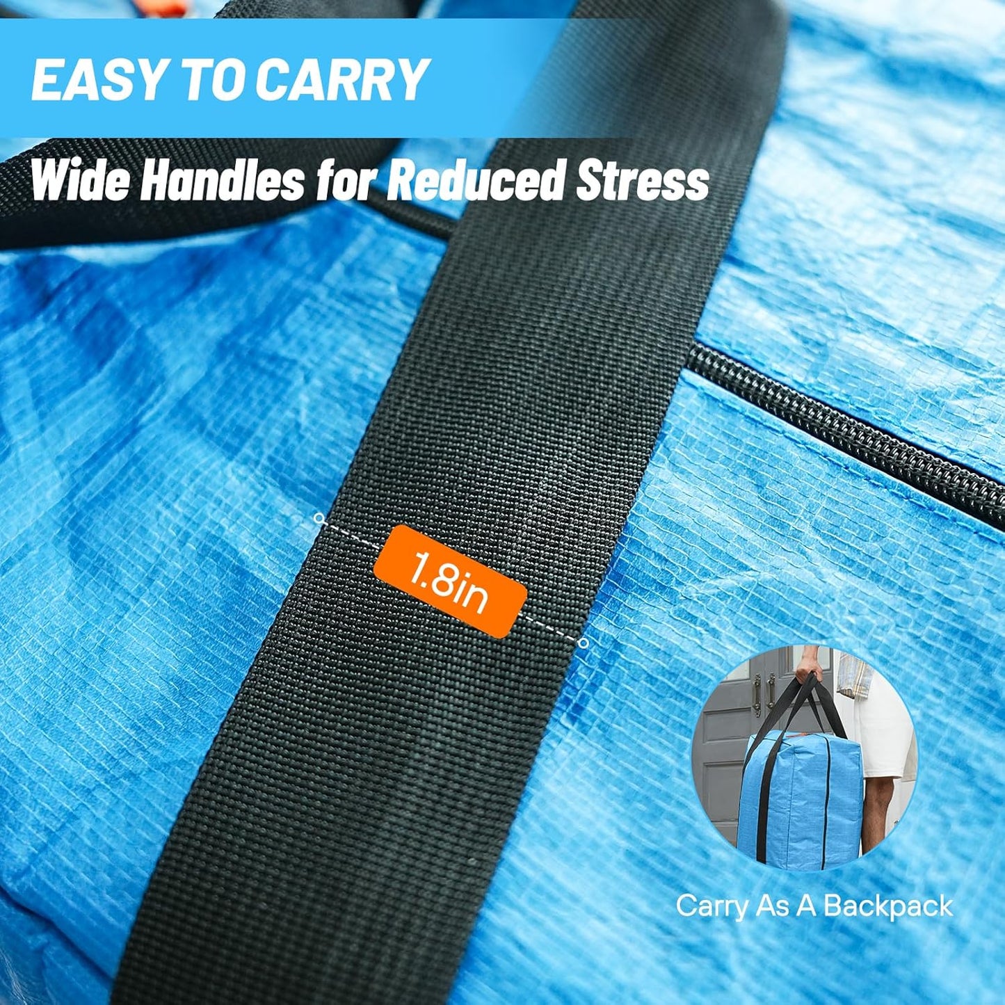 2 Pack Moving Bags, Heavy Duty Storage Bags with Zipper, Extra Large Packing Bags with Internal Compression Straps, Wrap Around Handles, Alternative to Moving Boxes, Blue and Black