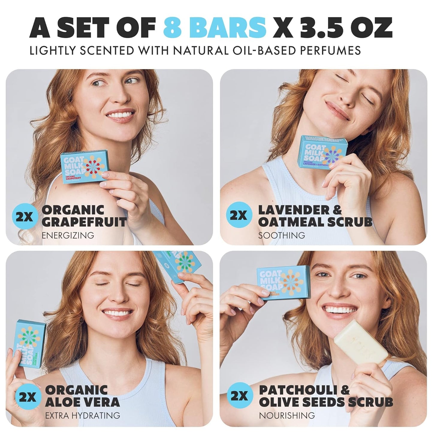 Goat Milk Soap Bars - Set of 8 Pieces - All Natural, Organic, Goats Milk Soap Bars - Nourishing, Ideal for Sensitive Skin - Perfect for Kids, Men, and Women of All Ages