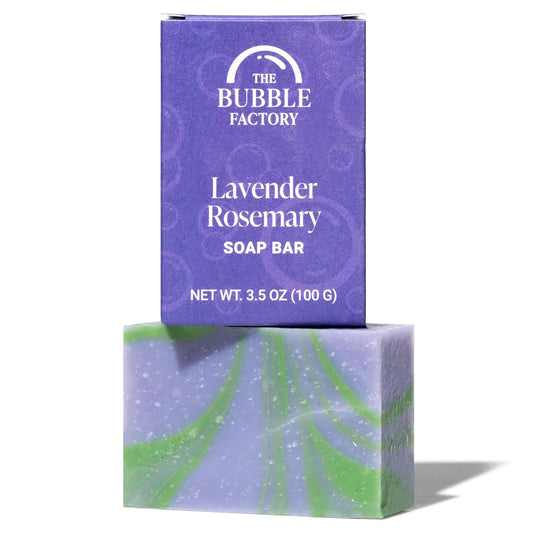The Bubble Factory Handmade Soap, All Natural Soap for Women & Men, Hand, Bath & Body Natural Bar Soap, Vegan, Palm Oil Free, Made in USA with Shea Butter + Essential Oils, Lavender Rosemary, Single