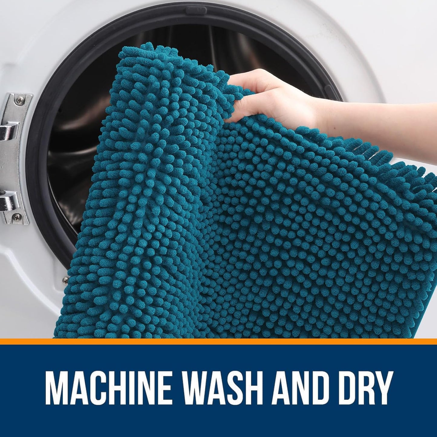 OLANLY Bathroom Rugs 40x32, Extra Soft Absorbent Chenille Bath Rugs, Rubber Backing Quick Dry, Machine Washable Bath Mats for Bathroom Floor, Tub and Shower, Home Decor Accessories, Peacock Blue