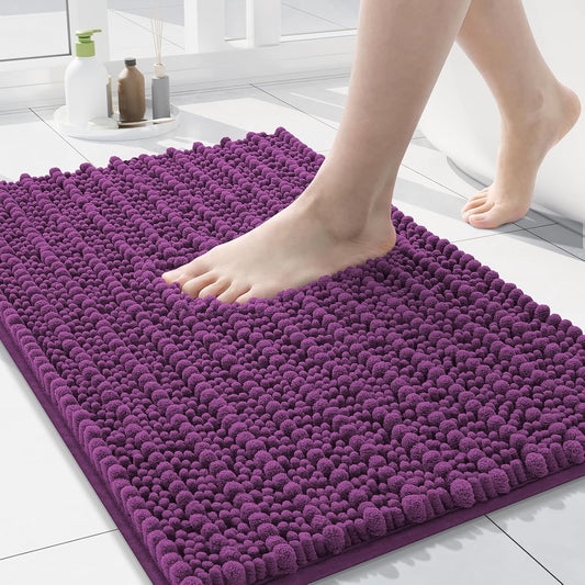 Arotive Luxury Chenille Bathroom Rug Mat, Extra Soft Thick Absorbent Shaggy Bath Rugs, Non-Slip Machine Wash Dry, Plush Bath Mats for Bathroom, Shower and Tub, 30x17, Purple