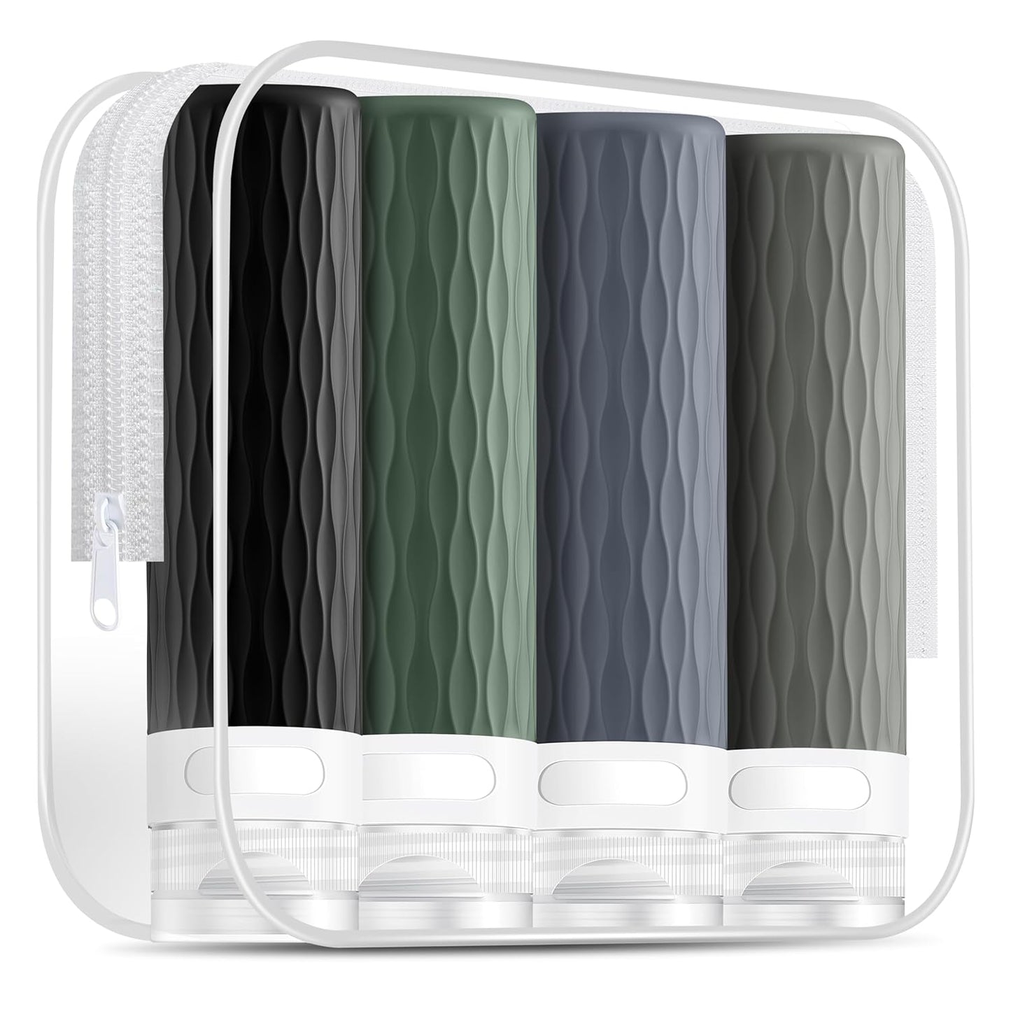 Travel Bottles for Toiletries, TSA Approved 3.4oz Travel Size Containers, BPA Free Leak Proof Silicone Traveling Bottles, Refillable Travel Essentials Kits for Shampoo Conditioner(4 Pack)-A