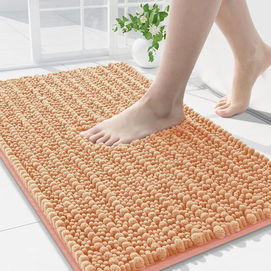 Arotive Luxury Chenille Bathroom Rug Mat, Extra Soft Thick Absorbent Shaggy Bath Rugs, Non-Slip Machine Wash Dry, Plush Bath Mats for Bathroom, Shower and Tub, 30x20, Peach